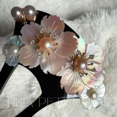 髪飾り 桜 かんざし バチ型 螺鈿 真珠母貝 パール 簪