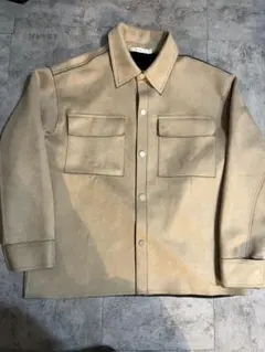 ベージュ スエード風 ポケット付きシャツジャケット　mnml LA ストリート