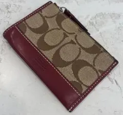 COACH コインケース ベージュ/ワインレッド