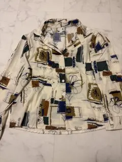 長袖シャツ 抽象花柄 アイボリー