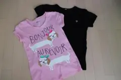 GapKids犬イラストピンクTシャツL(140)と黒Tシャツ(150)セット
