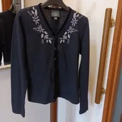 黒 花柄刺繍 長袖カーディガン Mサイズ