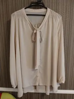 ボウタイ付チュニック丈ブラウス