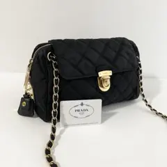 【美品】プラダ キルティング ショルダーバッグ ナイロン×サフィアーノレザー