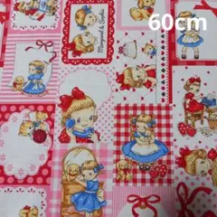 新柄　キルトゲイト　生地　マーガレット&ソフィー　ハート　チェック　赤　60cm