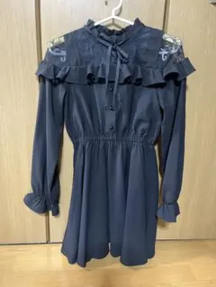 ROJITA ブラック フリル長袖ワンピース