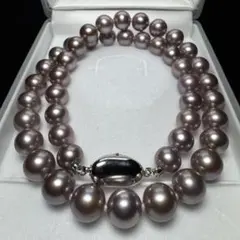 【テリ最強/未使用級】本真珠 ネックレス 9.8mm 44cm パープル系