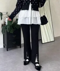 ❤️プロズ❤️パール付フロントスリットスーパーストレッチパンツ