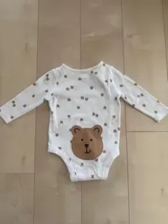 クマ顔プリント 長袖ロンパース