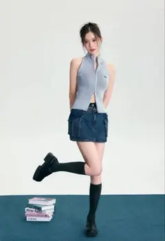 andwang アンドワン　ジップアップリブニットトップス