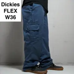 ディッキーズフレックスカーゴパンツワークパンツw36l32エアフォースブルー古着