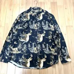美品！古着 NATURAL ISSUE アニマル柄 動物 長袖シャツ 鹿 黒