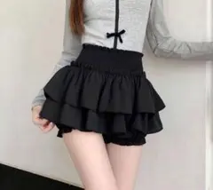 ミニスカート　フリル　インナーパンツ　新品　見せパン　ブラック　韓国ガーリ　M