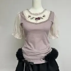 axes femme 花モチーフ レース 半袖トップス シフォン袖 姫系 y2kのサムネイル