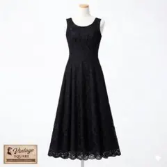 マグー レースワンピース 9号 黒 Aラインノースリーブ フォーマルパーティー