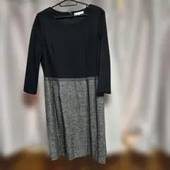 KUMIKYOKU ひざ丈ワンピース 大きいサイズ7号 黒/グレー