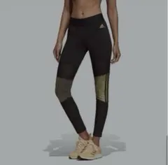 美品 adidasアディダス メッシュパネル ブラック×ゴールド レギンス