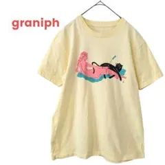 グラニフ 裸婦と猫 ナカオテッペイコラボTシャツ S イエロー 色 黒猫 女性