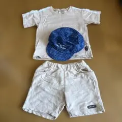 petit main 半袖Tシャツとパンツ　ペーズリー柄キャップの3点セット売り