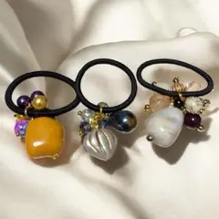 髪留め 髪飾り ヘアアクセサリーゴムバンド付　3点　お洒落 可愛いハンドメイド