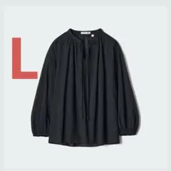 【美品】ユニクロ　jw コットンシアーボリュームブラウス　黒　ブラック　 L