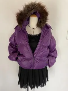 00's y2k 平成ギャル　ダウンジャケット　パープル　光沢　短丈　ファー