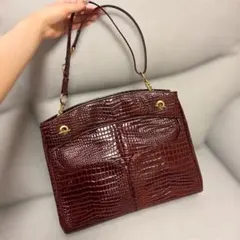 タートル型押し 亀革型押し ゴールド金具 パープル ブラウン バッグ 