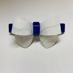 ヘアバレッタ　リボン　白 ブルー
