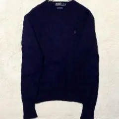 【美品✨】ポロバイラルフローレン ケーブルニット クルーネック ウール 紺 M