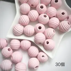 ★30個　ウッドビーズ　ピンク　大きめ　ビーズ★
