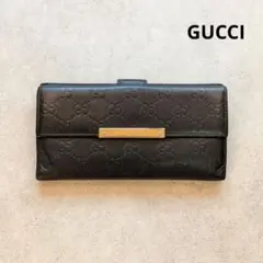 GUCCI シマ Wホック ロゴプレート 長財布 ブラック メンズ フラップ