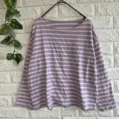 15797 M パープル ボーダー バスクシャツ 長袖 カットソー Tシャツ
