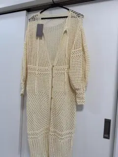 値下げ中！クリーム色メッシュ編みカーディガン