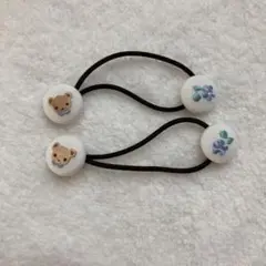【美品】familiar ヘアゴム　ホワイト　くま　花