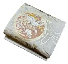 ユ84名古屋帯 箔　花と鳥　着物帯　仕立て上り