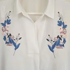VIS 花柄刺繍 半袖ブラウス ホワイトのサムネイル