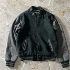 90s スタジャン ウールメルトン 深緑グレー アメカジ ストリートシティボーイ