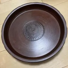 木製ダークブラウン盆 彫刻模様付き