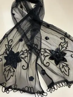 ビーズ刺繍 ブラックシフォンストール