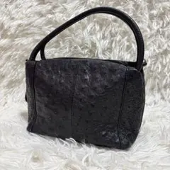 サヴァサヴァ オーストリッチ風 ハンドバッグ ブラック 上品デザイン M 