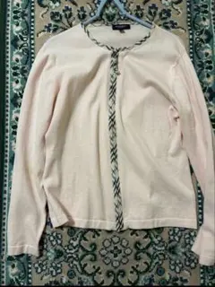 ピンク カーディガン 長袖 チェック柄