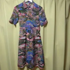 古着　ヴィンテージカラフル花柄　レトロワンピース