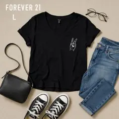 美品 FOREVER21 プリントTシャツ L 春夏 カジュアル ワンポイント