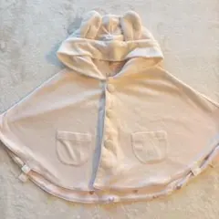 ウサギ耳フード付きベビーポンチョ　ピンク