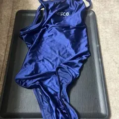 Aesco 競泳水着 ネイビー 光沢　ツルツルサテン生地　サイズLのサムネイル