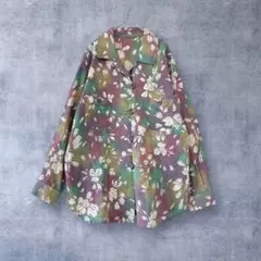 稀少 グラデーション 透かし編み アイレット 花柄シャツ 長袖チュニック XL