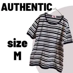 オーセンティック▶Tシャツ M 白 紺 ボーダー柄 綿100%のサムネイル