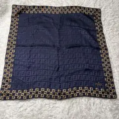FENDI フェンディ FFロゴ ズッカ 大判 ハンカチ スカーフ ネイビー