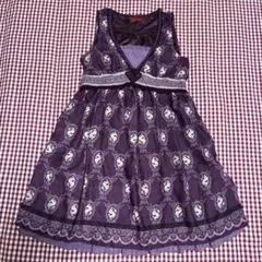 専用　axesfemmeアクシーズ紫色花柄フリルレース装飾ノースリーブワンピース