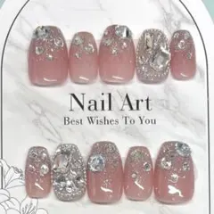 49 ネイルチップ　ハンドメイド　ピンク　ワンホン 大きめ　Lサイズ